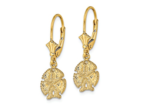 14k Yellow Gold Textured Sand Dollar with Star Earrings