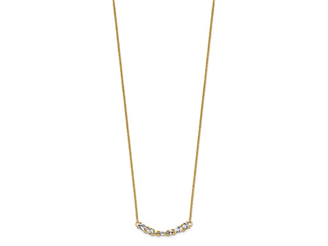 14K Yellow Gold and White Rhodium-plated Polished and Diamond-cut Bar Necklace