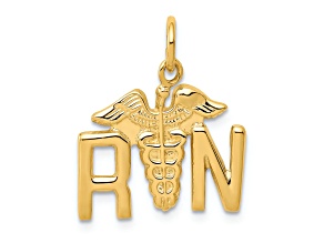 14k Yellow Gold Textured RN Registered Nurse Charm Pendant