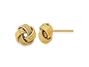 14k Yellow Gold Polished Textured Love Knot Stud Earrings