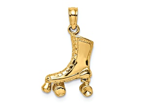 14k Yellow Gold 3D Textured Roller Skate Charm