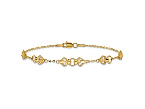 10k Yellow Gold Diamond-Cut Textured Hearts and Beads Link Bracelet