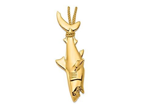 14k Yellow Gold 3D Polished Hanging Shark Pendant