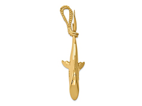 14k Yellow Gold 3D Polished Hanging Shark Pendant