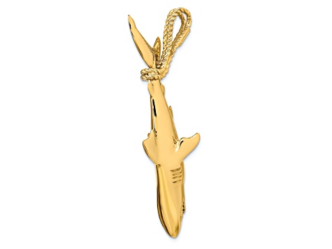14k Yellow Gold 3D Polished Hanging Shark Pendant