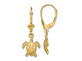 14k Yellow Gold 3D Polished and Textured Mini Sea Turtle Dangle Earrings