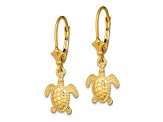 14k Yellow Gold 3D Polished and Textured Mini Sea Turtle Dangle Earrings