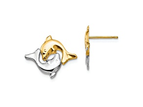 14K Two-tone Gold with Rhodium Dolphin Post Earrings
