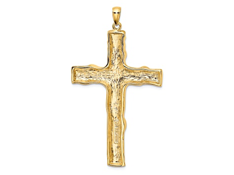 14K Yellow Gold Large Tree Textured Cross Pendant