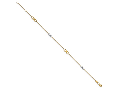 14K Two-tone Polished Anklet with 1-inch Extension