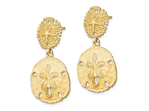 14k Yellow Gold Textured Double Sand Dollar Dangle Earrings