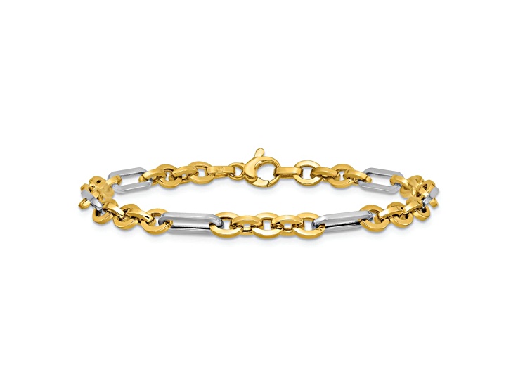 14K Two-tone Gold Polished 4.9mm Cable and Paperclip Link Bracelet