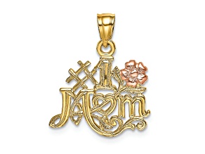 14K Yellow Gold and 14k Rose Gold Textured #1 MOM with Flower Charm