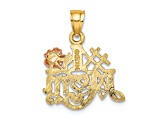 14K Yellow Gold and 14k Rose Gold Textured #1 MOM with Flower Charm