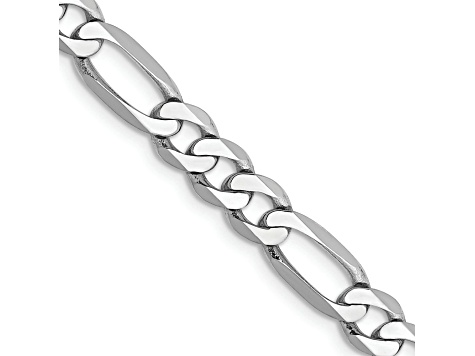 Rhodium Over 14k White Gold 5.5mm Solid Flat Figaro 22 Inch Chain