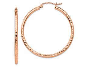 10k Rose Gold 1 3/8" Polished Large Diamond-Cut Tube Hoop Earrings