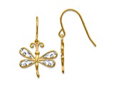 14k Yellow Gold and Rhodium Over 14k Yellow Gold Diamond-Cut Dragonfly Dangle Earrings