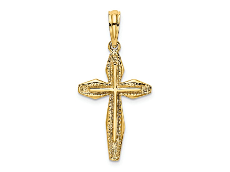 14k Yellow Gold Polished and Textured Cross Charm