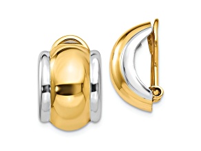 14k Yellow Gold and Rhodium Over 14k Yellow Gold Non-pierced Stud Earrings