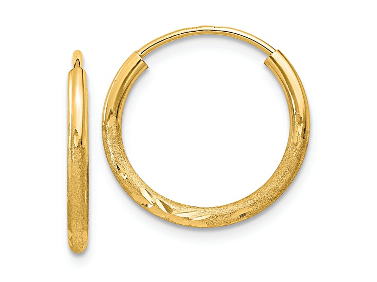 10k Yellow Gold 9/16" Satin and Diamond-Cut Endless Hoop Earrings