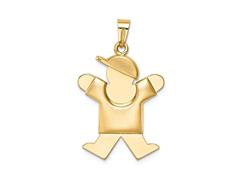 14k Yellow Gold Satin Puffed Boy with Hat on Right Charm