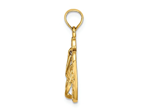 14k Yellow Gold 3D Textured Ft. Myers Double Flip-Flop pendant