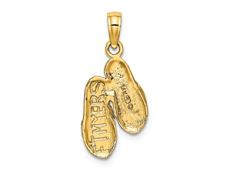 14k Yellow Gold 3D Textured Ft. Myers Double Flip-Flop pendant