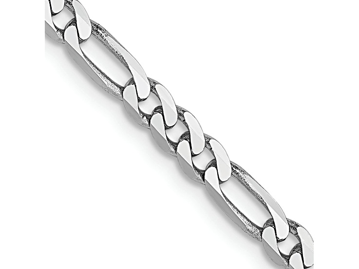 Rhodium Over 14k White Gold 3mm Flat Figaro Link Bracelet