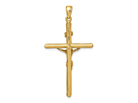 14K Yellow Gold Textured Crucifix Charm