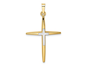 Picture of 14k Yellow Gold and 14k White Gold Solid Polished Double Cross Pendant