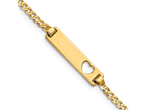 14k Yellow Gold Cut-out Heart Curb Link ID Bracelet