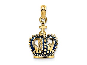 14k Yellow Gold 3D Blue Enameled Crown Charm