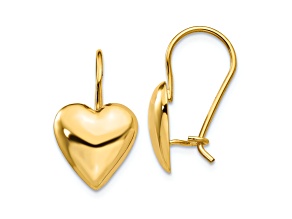 14k Yellow Gold Polished Puffed Heart Earrings