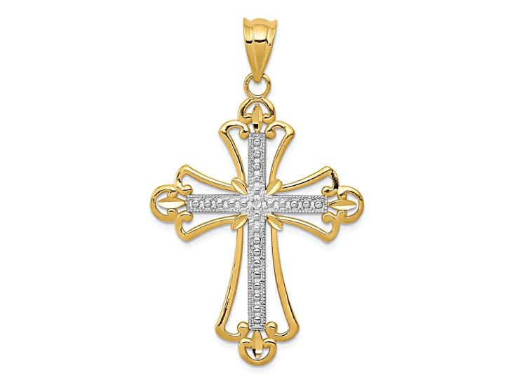 14K Two-tone Gold Budded Cross Pendant