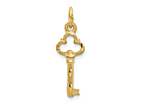 14k Yellow Gold Polished, Satin and Diamond-Cut Key Pendant