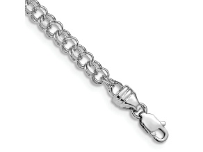 Rhodium Over 14k White Gold 3.75mm Solid Double Link Charm Bracelet