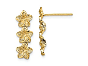 14k Yellow Gold Textured Triple Flower Dangle Earrings