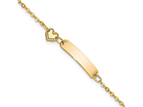 14K Yellow Gold Polished ID with Heart Childrens Bracelet