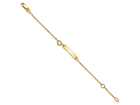 14K Yellow Gold Polished ID with Heart Childrens Bracelet