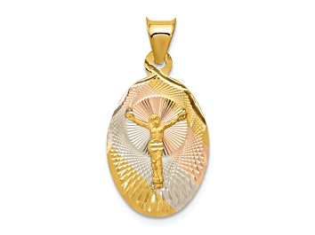 Picture of 14K Yellow Gold with Rose and White Rhodium Diamond-cut Corpus Oval Pendant