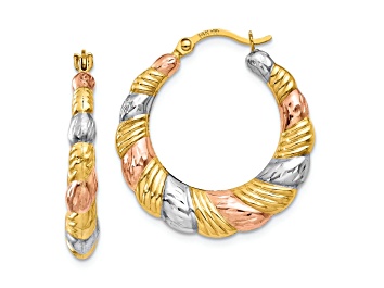 Picture of 14k Yellow Gold and Rhodium Over 14k Yellow Gold 7/16" Scalloped Hoop Earrings