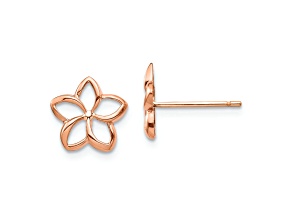 14k Rose Gold Polished 9.72mm Plumeria Cut-Out Stud Earrings