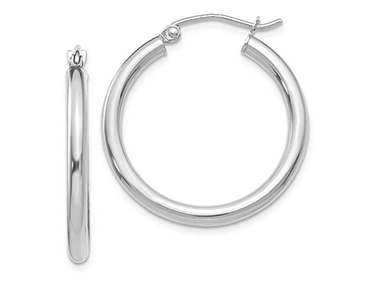 Rhodium Over 14k White Gold Polished 1" Tube Hoop Earrings