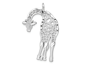Rhodium Over 14k White Gold Solid Satin and Diamond-Cut Flat-backed Giraffe pendant