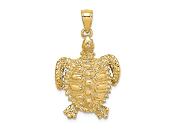 Picture of 14k Yellow Gold Textured Sea Turtle with Spiny Shell Charm