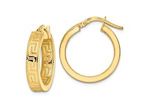 14k Yellow Gold 13/16" Textured and Polished Hoop Earrings