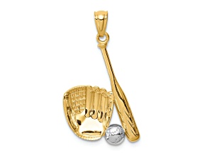 14k Two-tone Gold Textured Baseball Glove Bat Ball Pendant