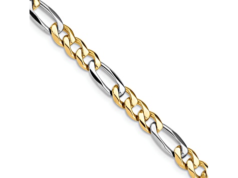 10k Yellow Gold and 10k White Gold 5.8mm Hand Polished Fancy Figaro Link Bracelet
