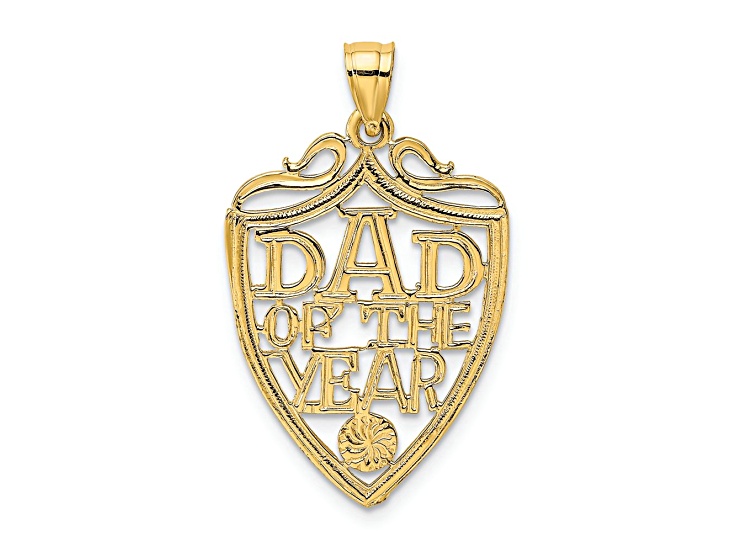 14k Yellow Gold Textured Dad of The Year Plaque pendant