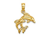 14k Yellow Gold Polished and Textured 2D Mini Double Dolphins Charm